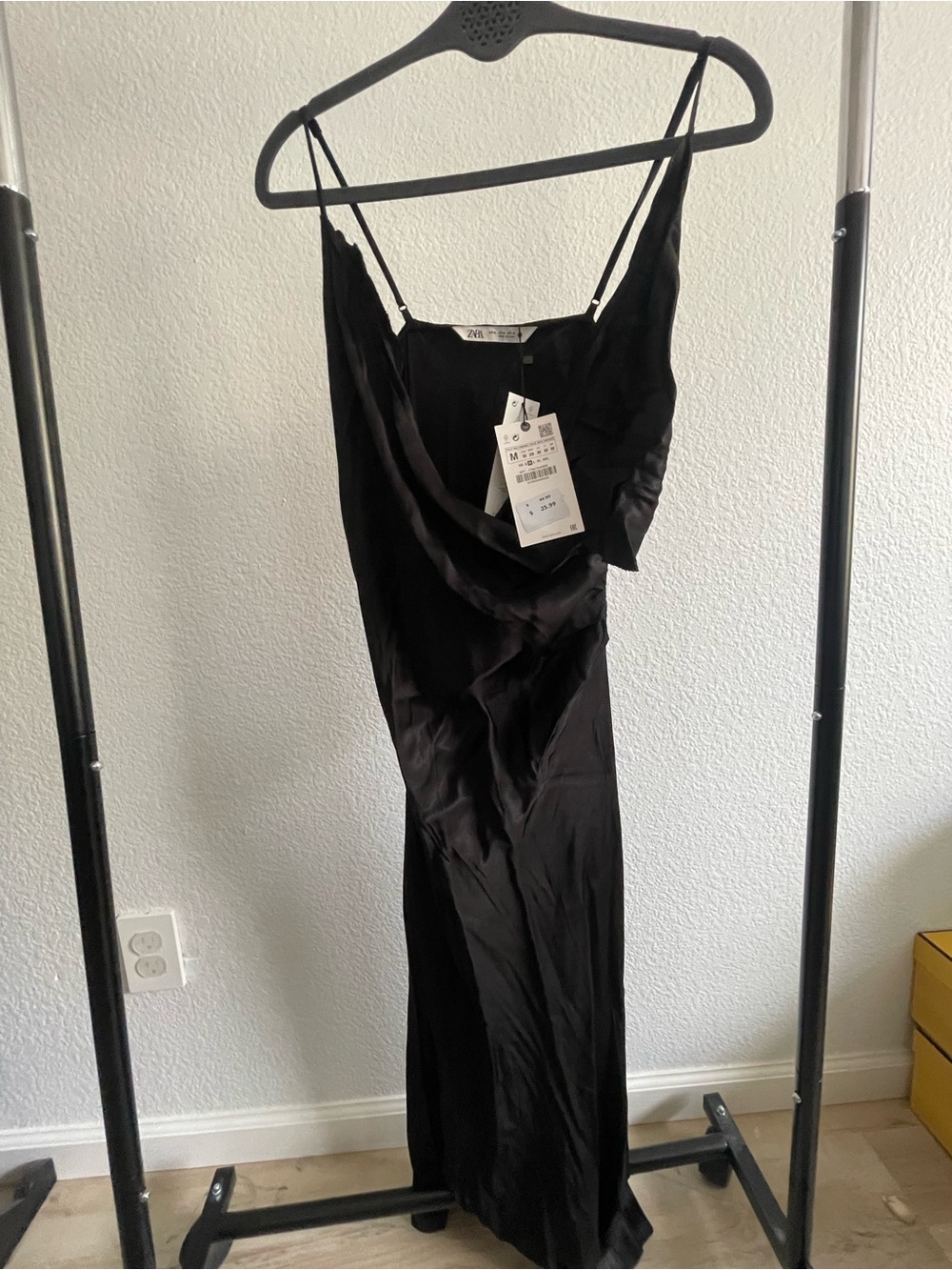 Zara Black Satin Strapless Cowl Slip Dress
